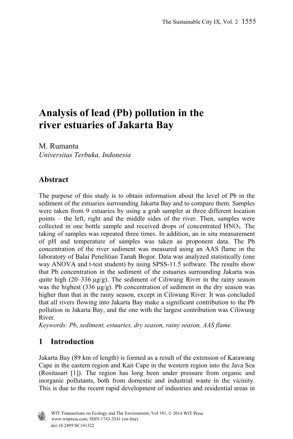 (Pb) Pollution in the River Estuaries of Jakarta Bay