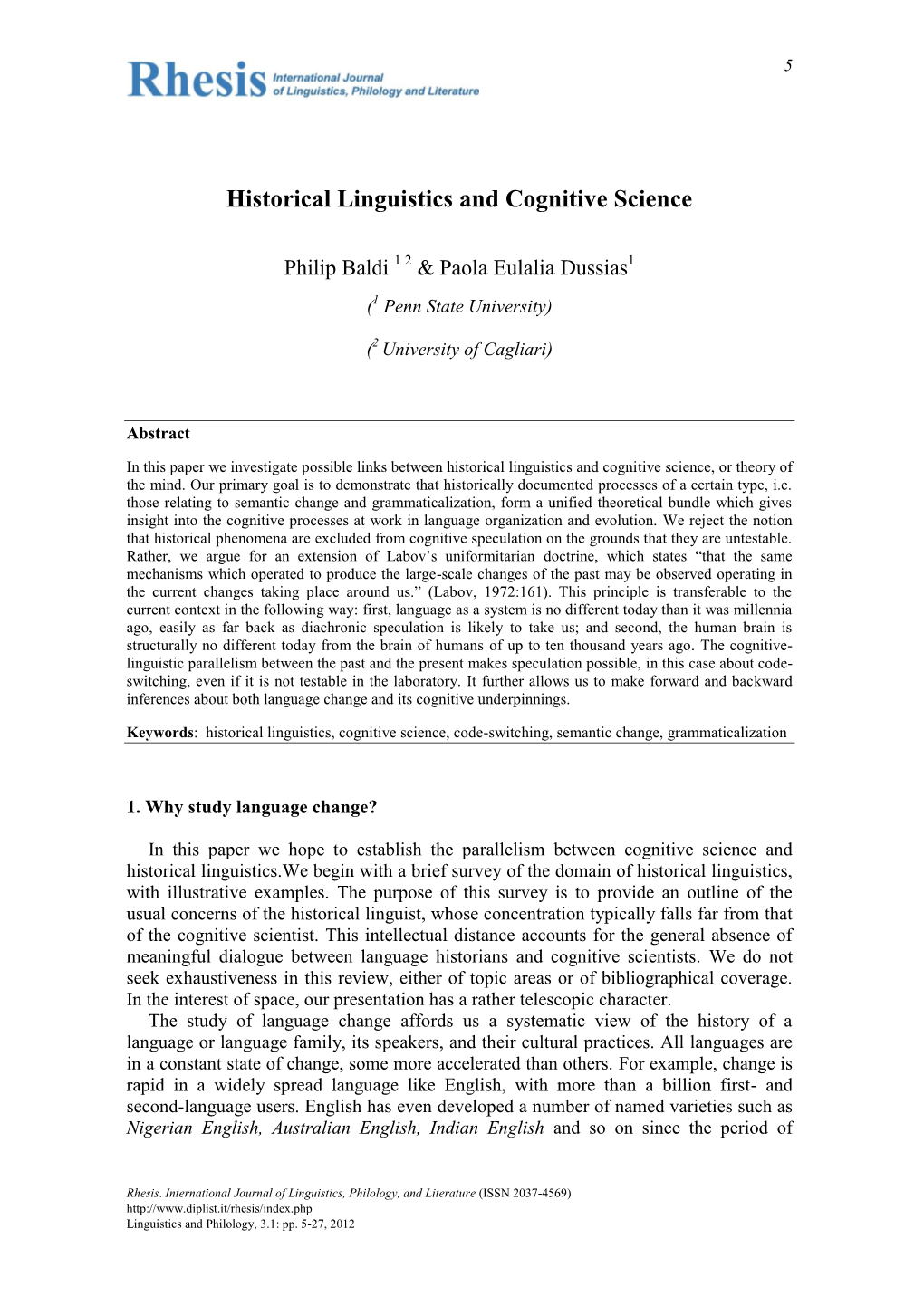 Historical Linguistics and Cognitive Science