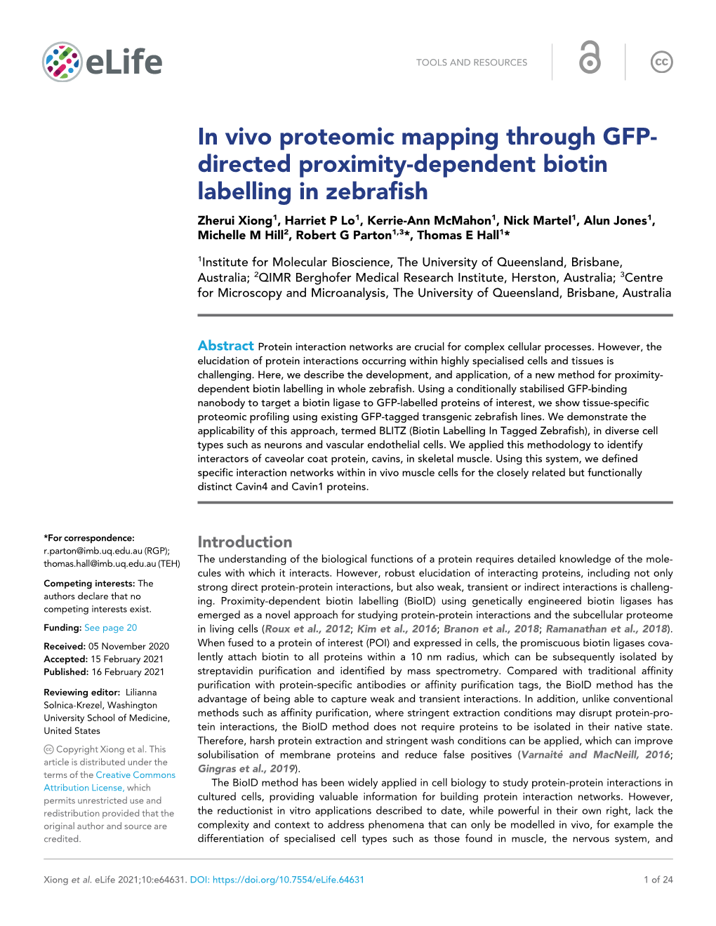 Directed Proximity-Dependent Biotin Labelling in Zebrafish