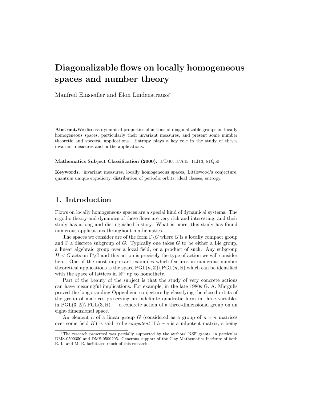 Diagonalizable Flows on Locally Homogeneous Spaces and Number