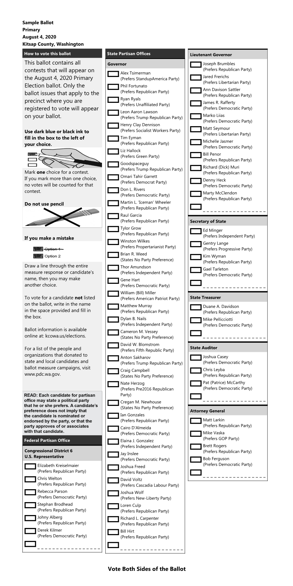 Sample Ballot Primary August 4, 2020 Kitsap County, Washington