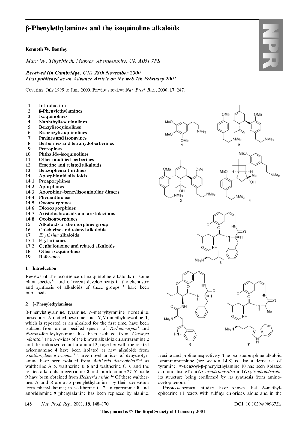 Β-Phenylethylamines and the Isoquinoline Alkaloids