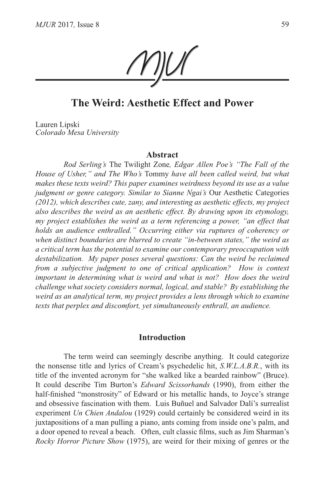 The Weird: Aesthetic Effect and Power