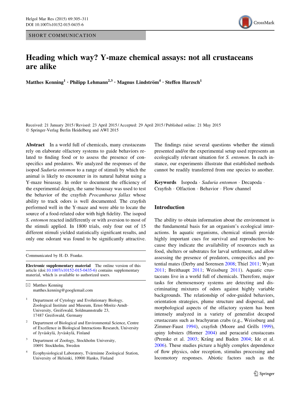 Y-Maze Chemical Assays: Not All Crustaceans Are Alike