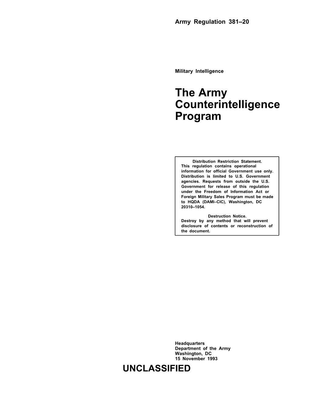 The Army Counterintelligence Program