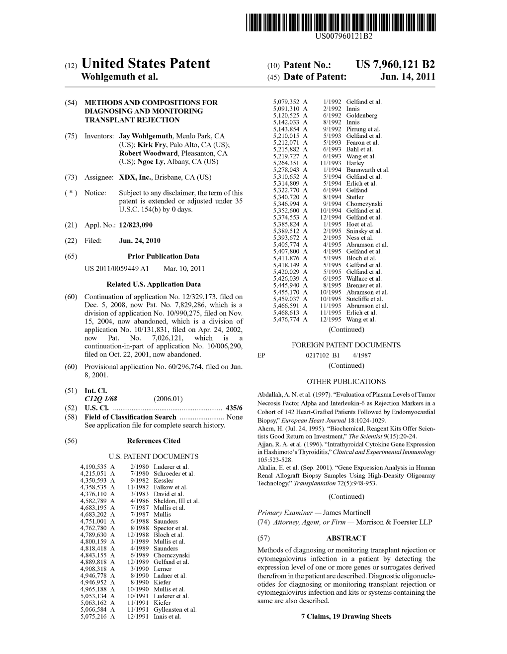 (12) United States Patent (10) Patent No.: US 7,960,121 B2 Wohlgemuth Et Al