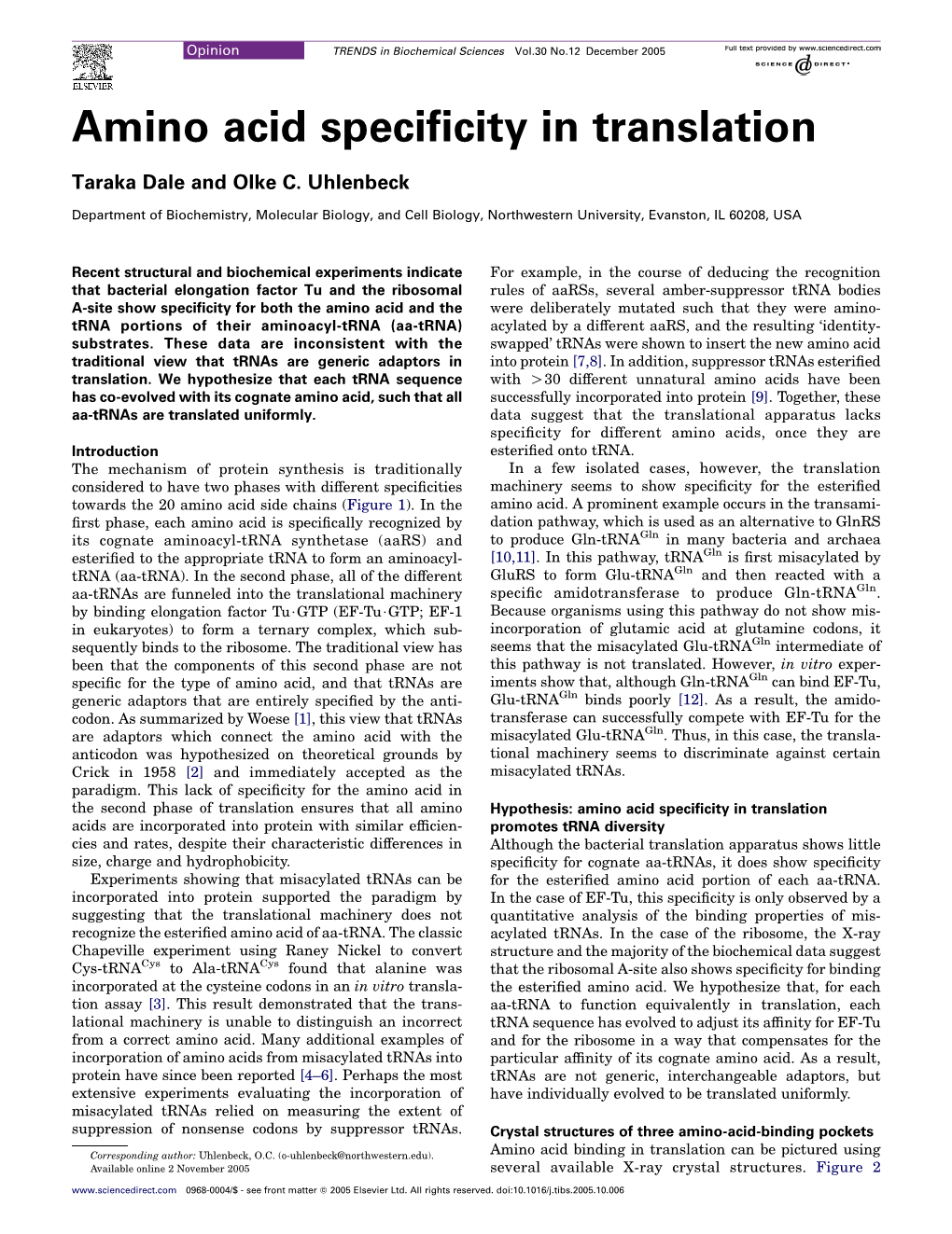 Amino Acid Specificity in Translation