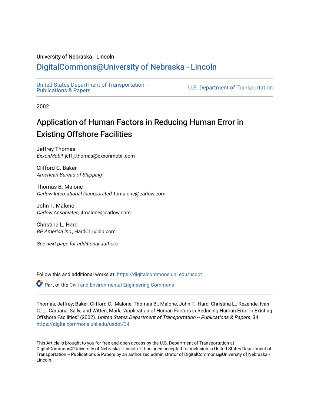 Application of Human Factors in Reducing Human Error in Existing Offshore Facilities