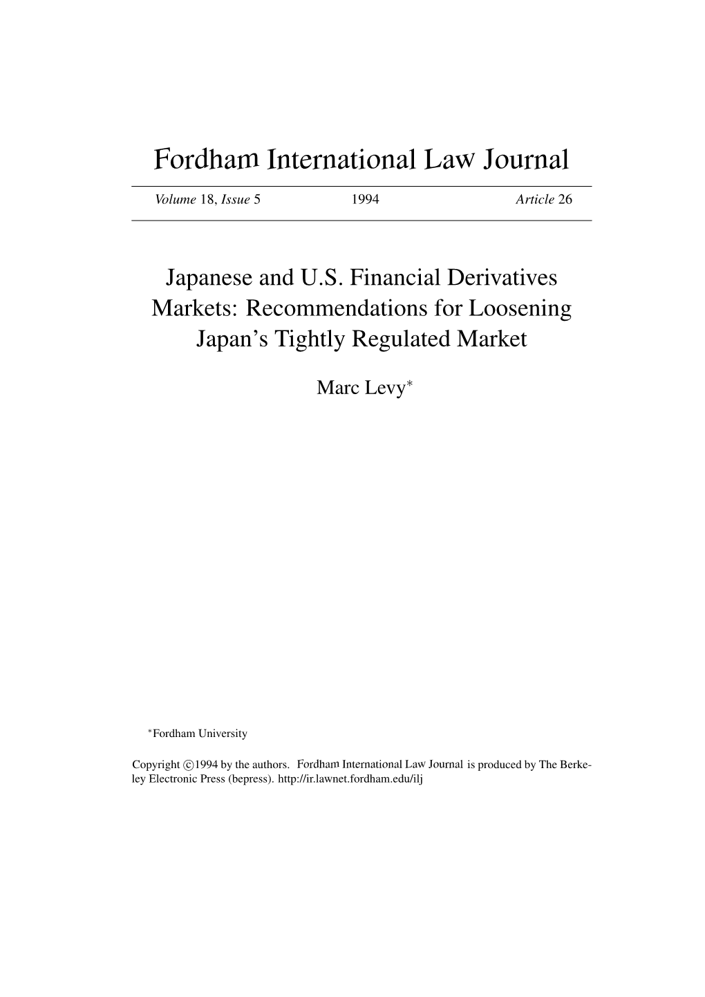 Japanese and US Financial Derivatives