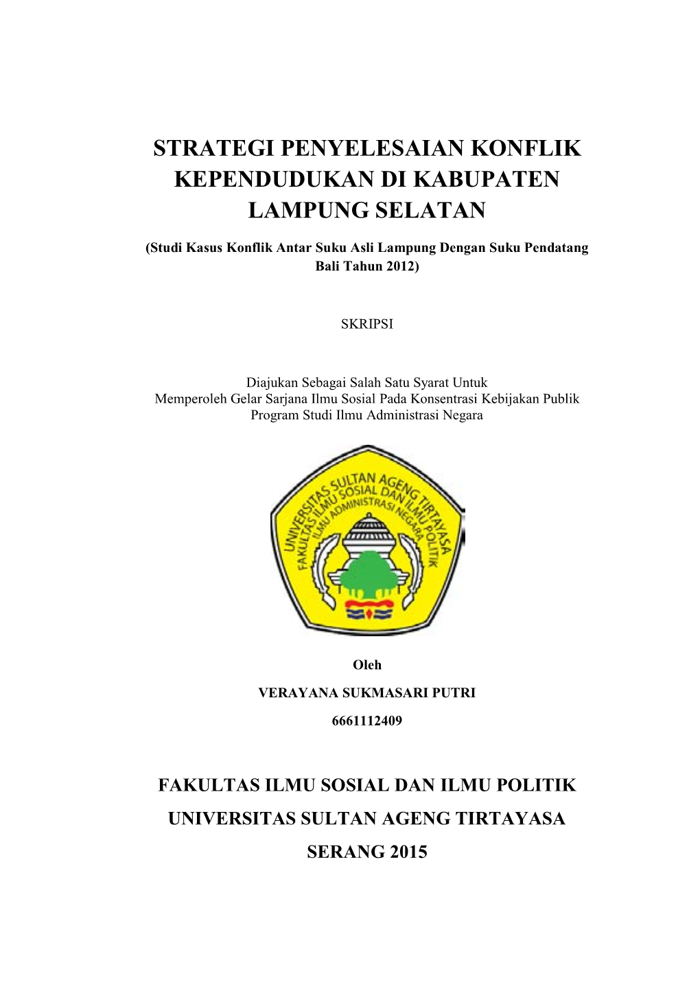 Strategi Penyelesaian Konflik Kependudukan Di Kabupaten Lampung Selatan