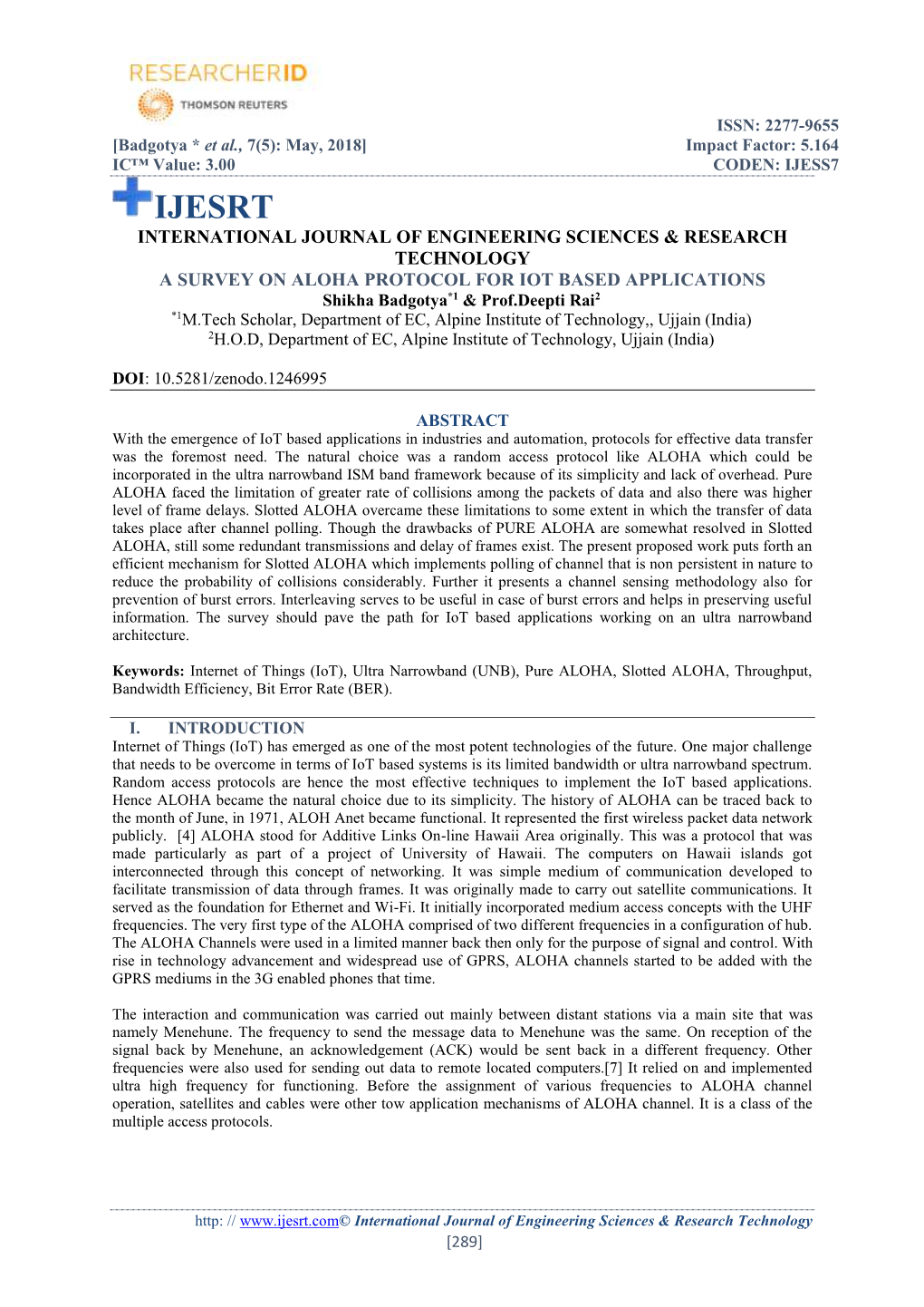 A Survey on Aloha Protocol for Iot Based Applications