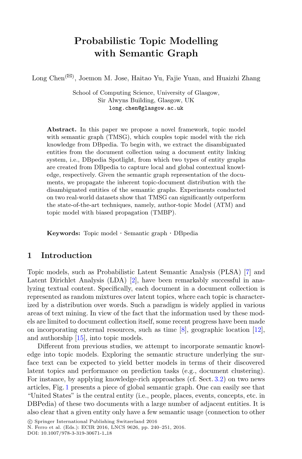 Probabilistic Topic Modelling with Semantic Graph