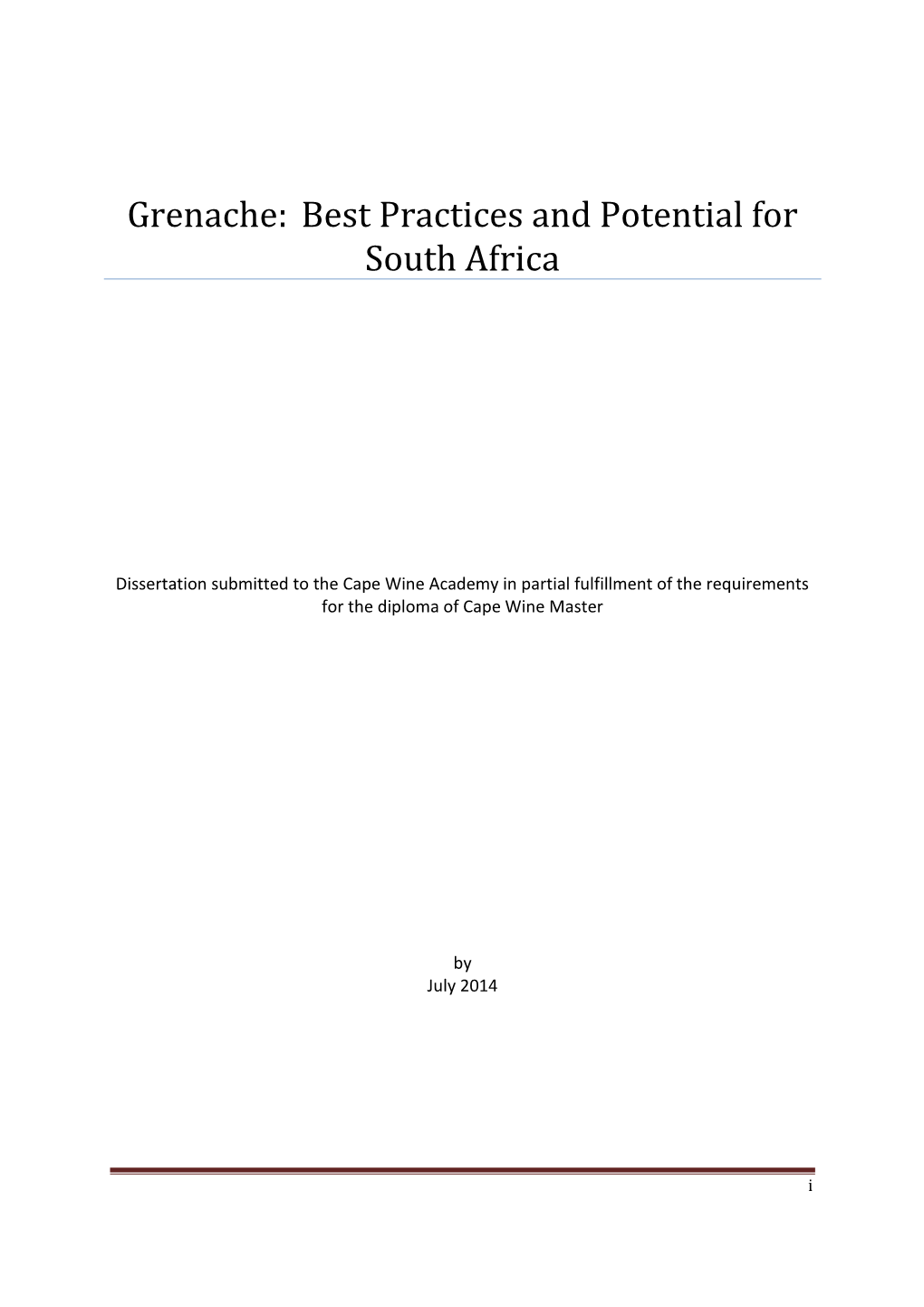 Grenache: Best Practices and Potential for South Africa