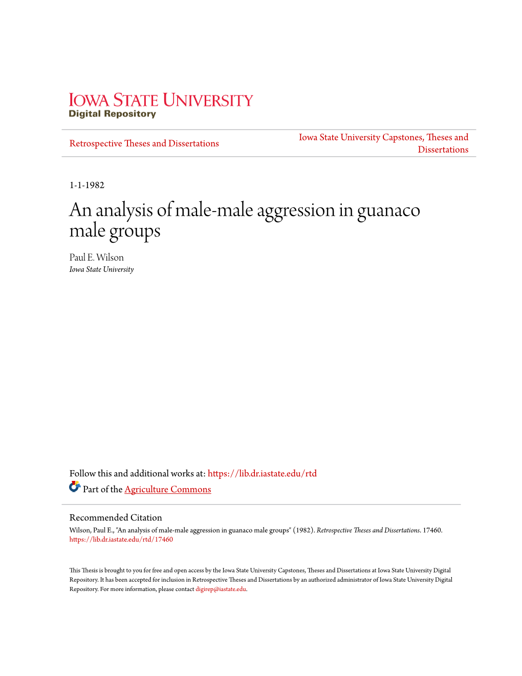 An Analysis of Male-Male Aggression in Guanaco Male Groups Paul E