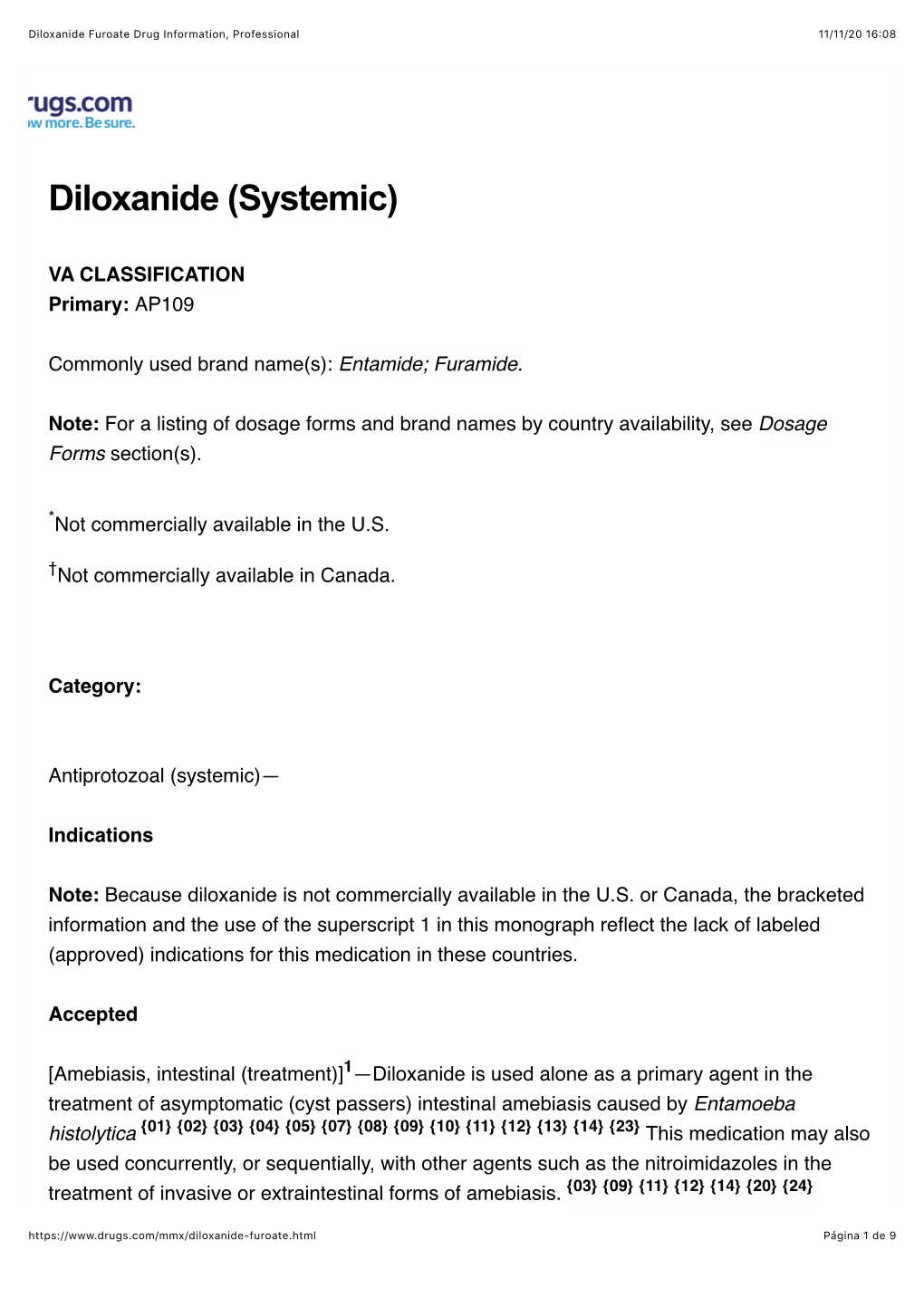 Diloxanide Furoate Drug Information, Professional 11/11/20 16:08