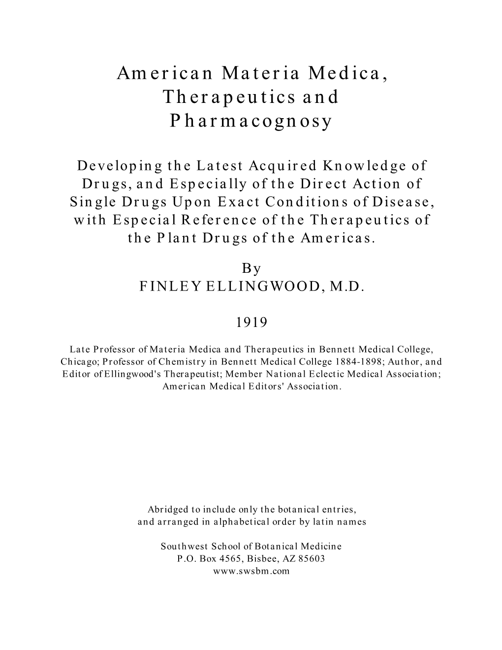 American Materia Medica, Therapeutics and Pharmacognosy