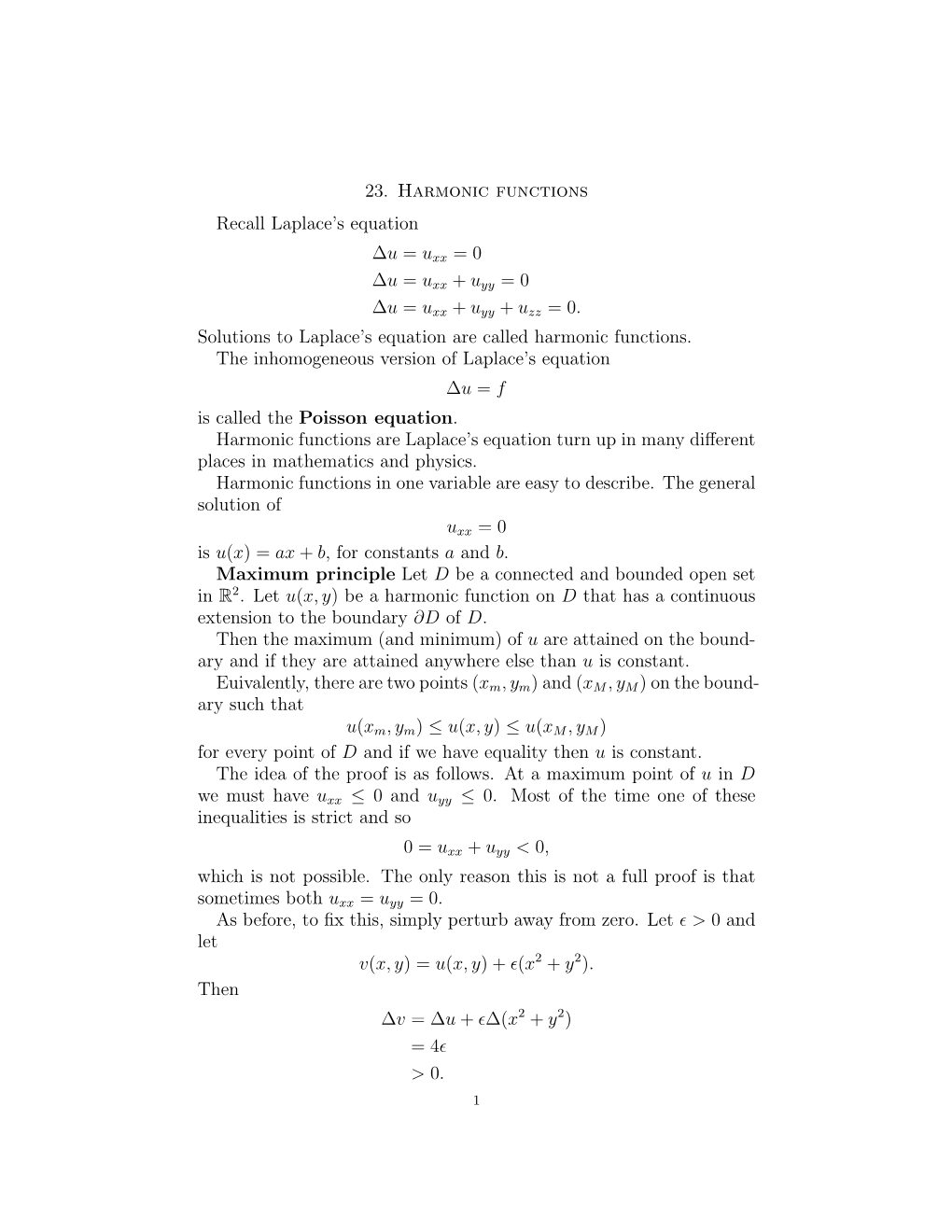 23. Harmonic Functions Recall Laplace's Equation