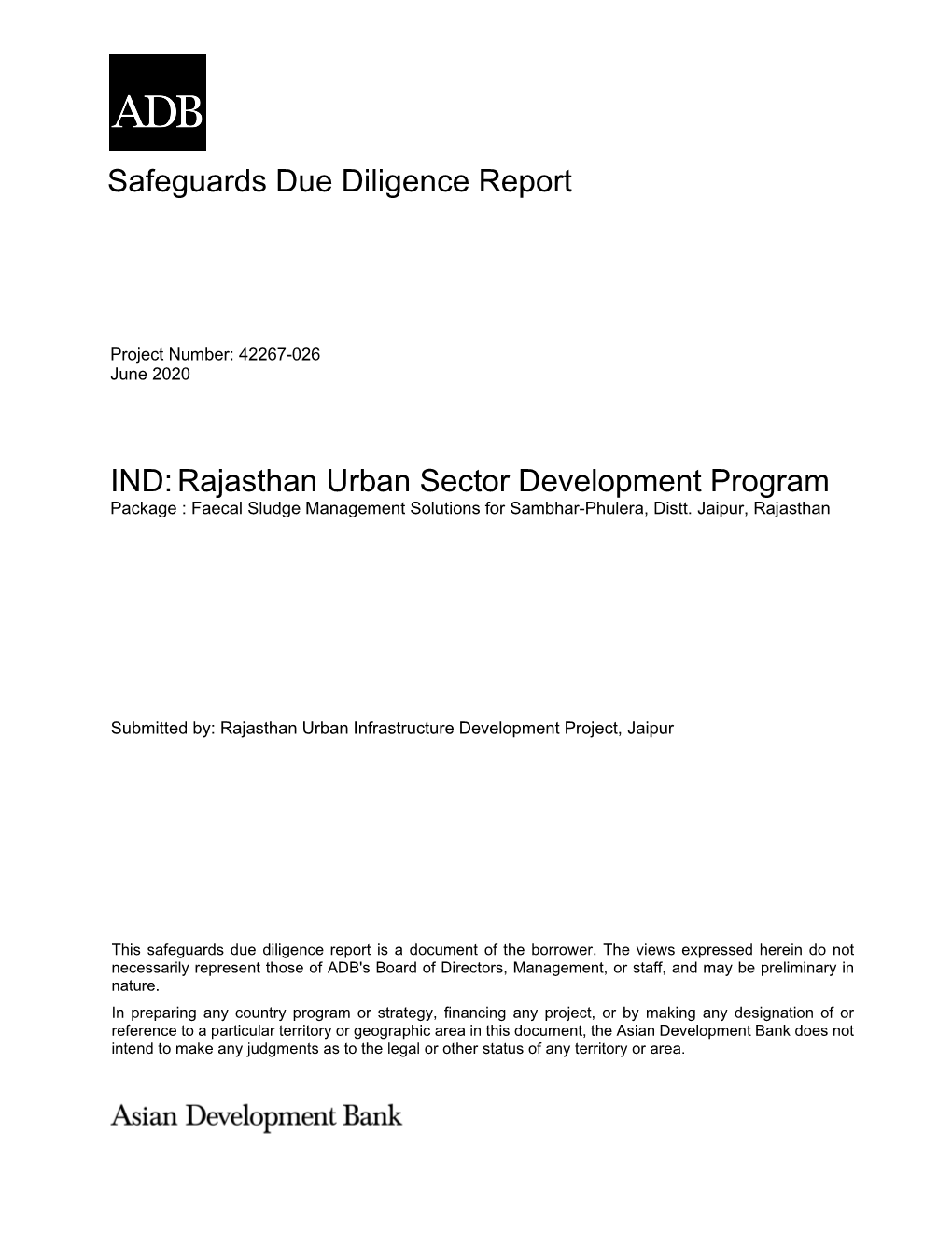 42267-026: Rajasthan Urban Sector Development Program