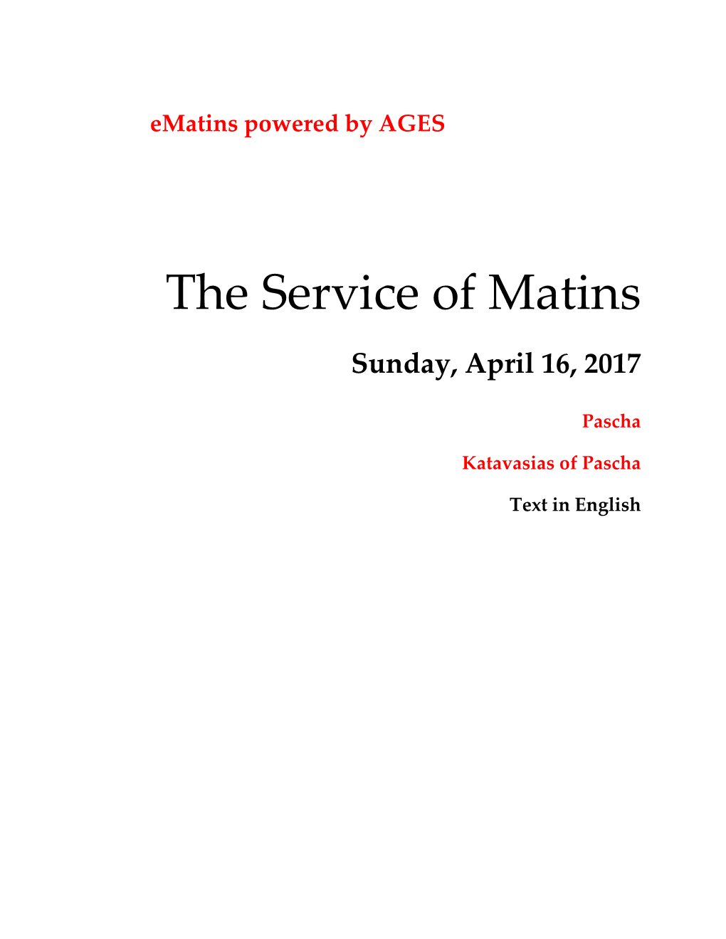 The Service of Matins