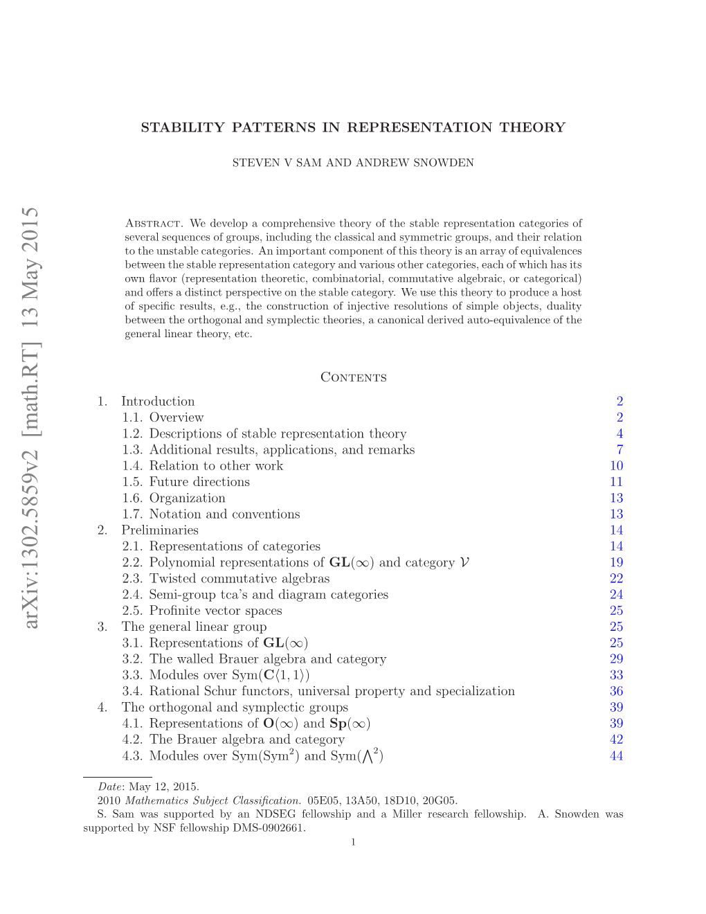 Arxiv:1302.5859V2 [Math.RT] 13 May 2015 Upre Ynfflosi DMS-0902661