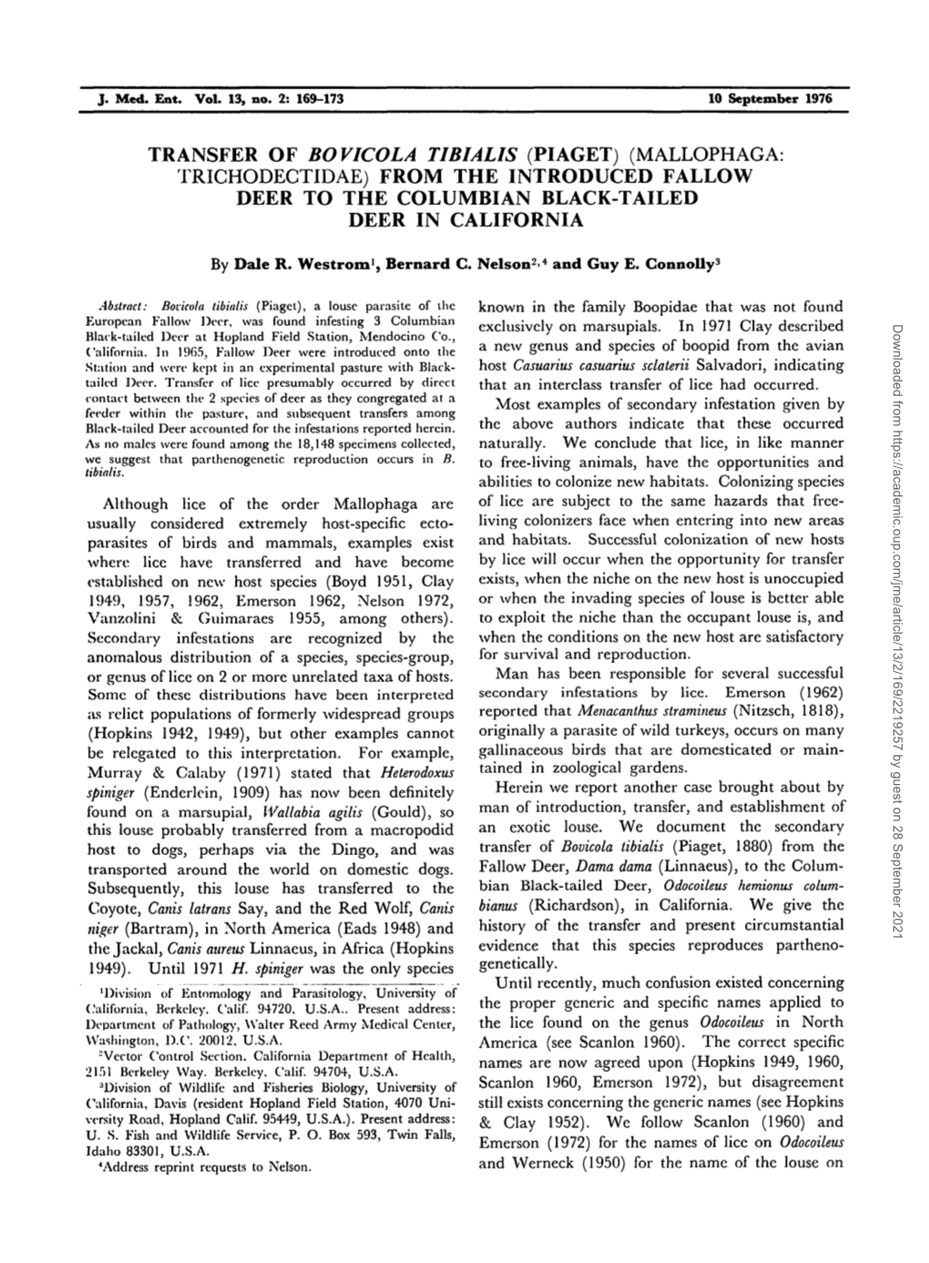 (Mallophaga: Trichodectidae) from the Introduced Fallow Deer to the Columbian Black-Tailed Deer in California