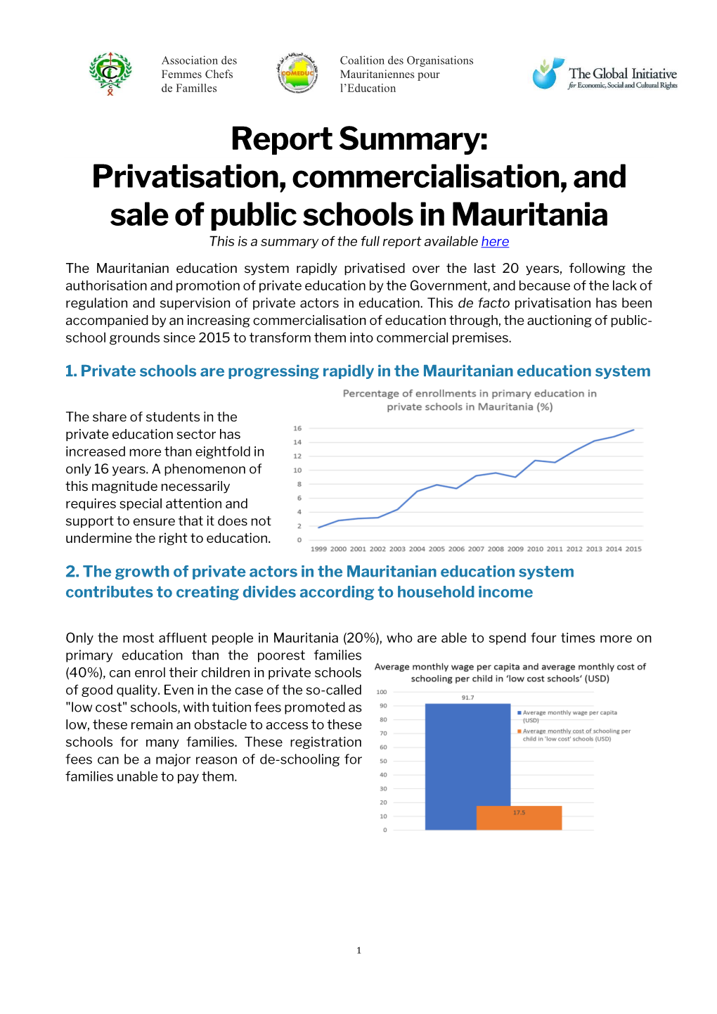 Report Summary: Privatisation, Commercialisation, and Sale of Public Schools in Mauritania This Is a Summary of the Full Report Available Here