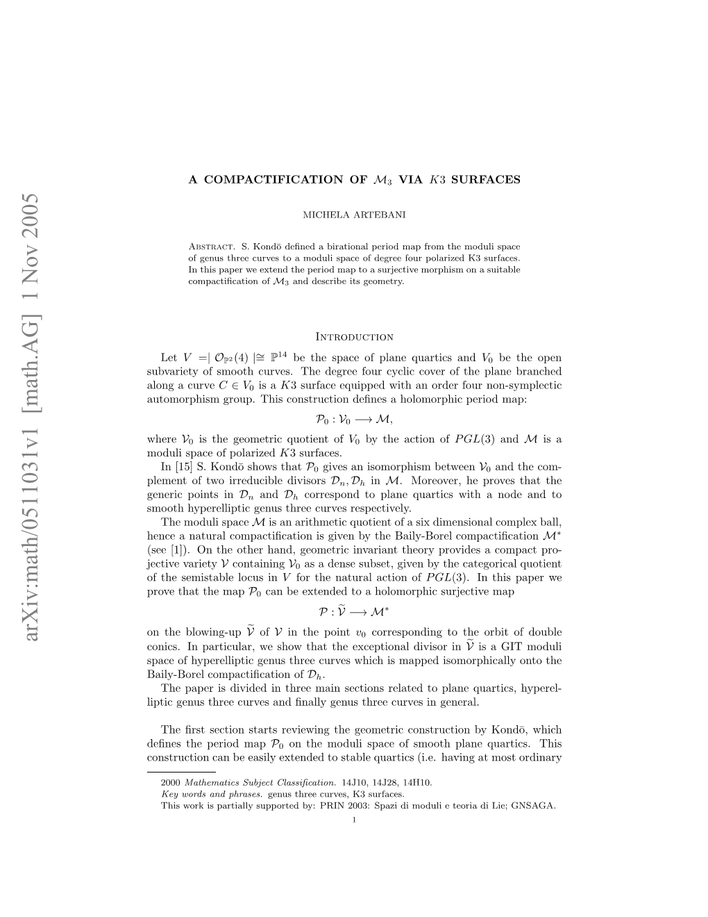 [Math.AG] 1 Nov 2005 Where Uoopimgop Hscntuto Ensahlmrhcperio Holomorphic a Deﬁnes Construction This Group