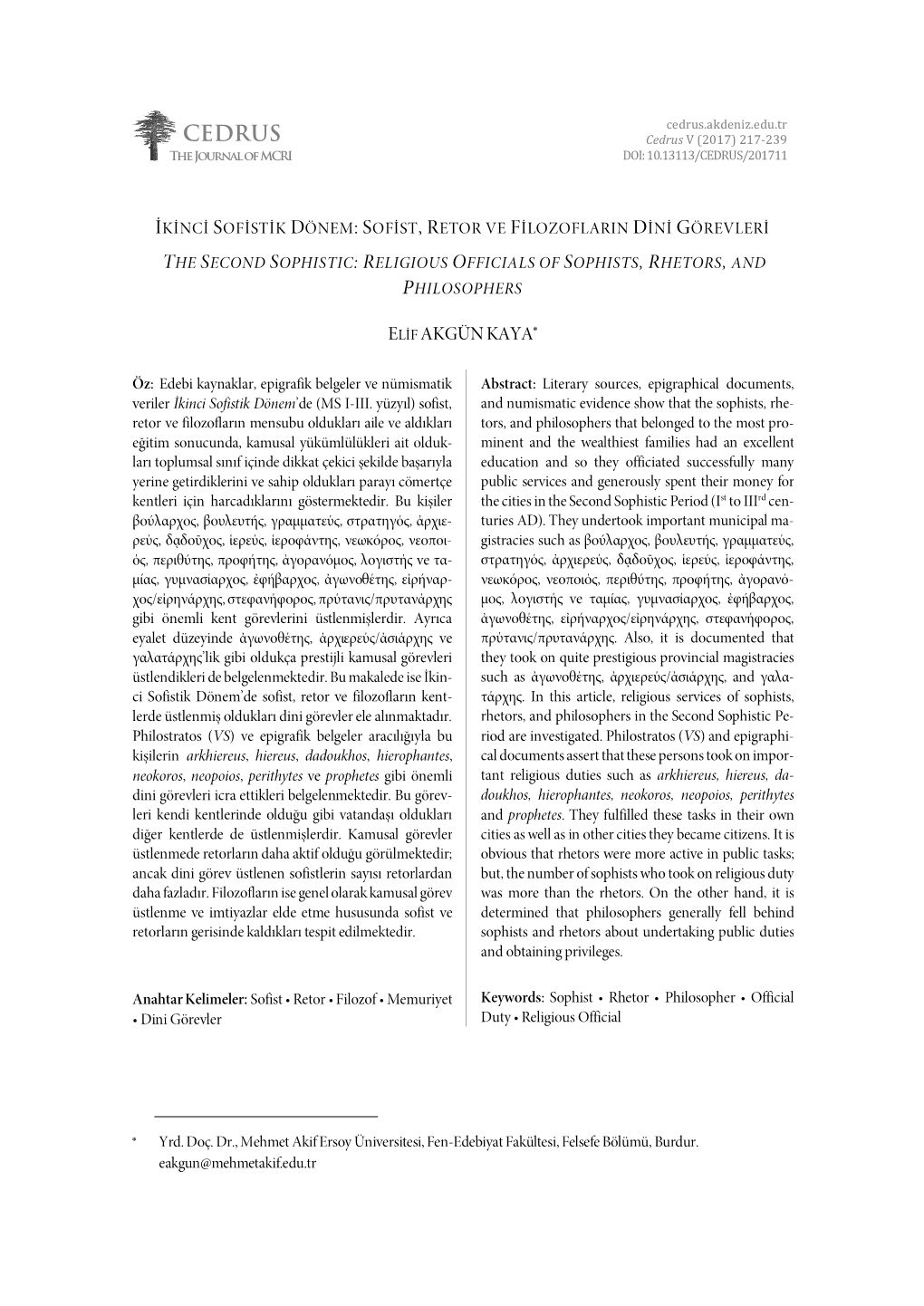 İkinci Sofistik Dönem: Sofist, Retor Ve Filozofların Dini Görevleri 219