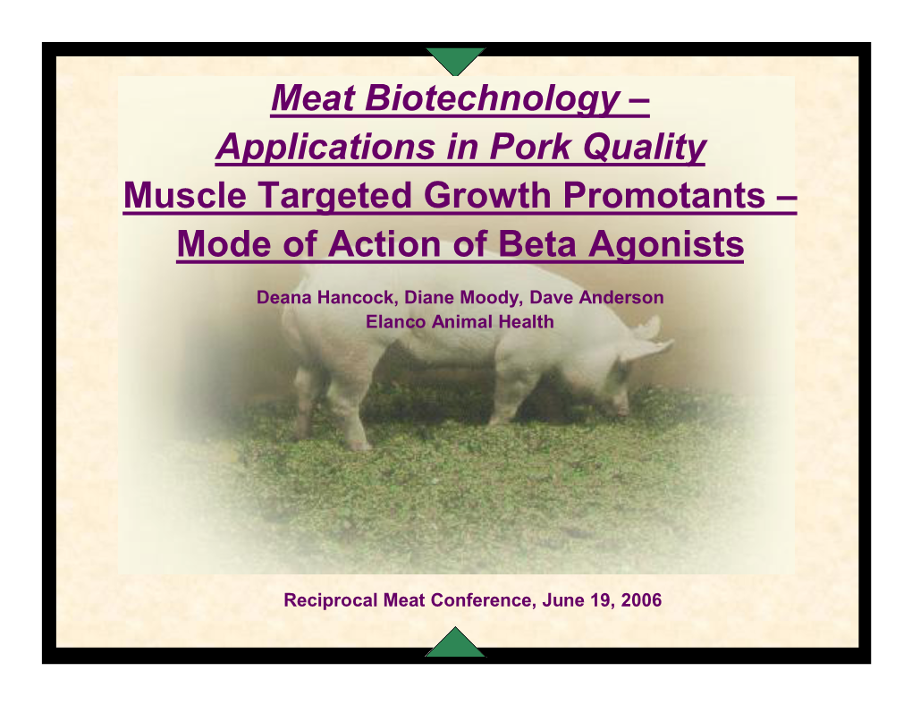 Meat Biotechnology – Applications in Pork Quality Muscle Targeted Growth Promotants – Mode of Action of Beta Agonists