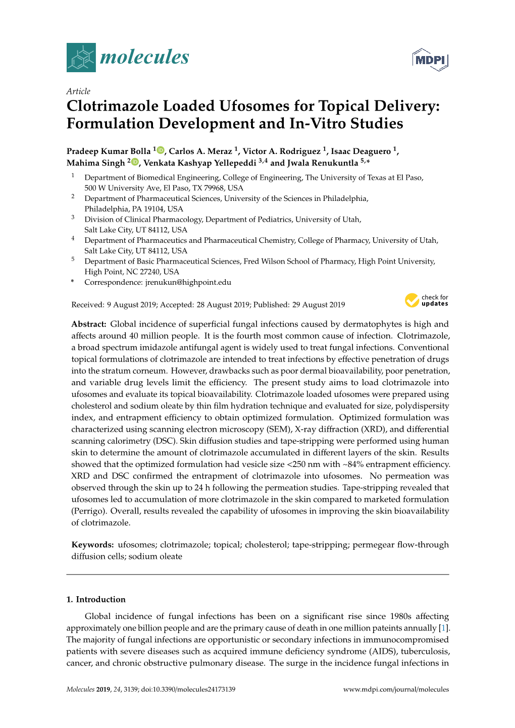 Clotrimazole Loaded Ufosomes for Topical Delivery: Formulation Development and In-Vitro Studies