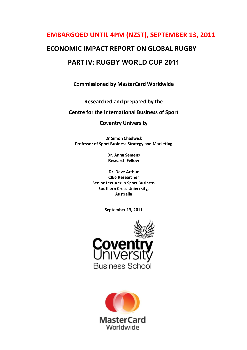 Economic and Commercial Impact of 2011 Rugby World