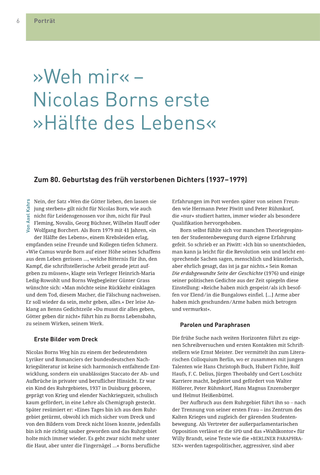 Weh Mir« – Nicolas Borns Erste »Hälfte Des Lebens«