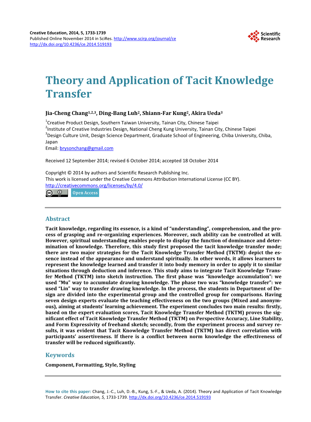 Theory and Application of Tacit Knowledge Transfer