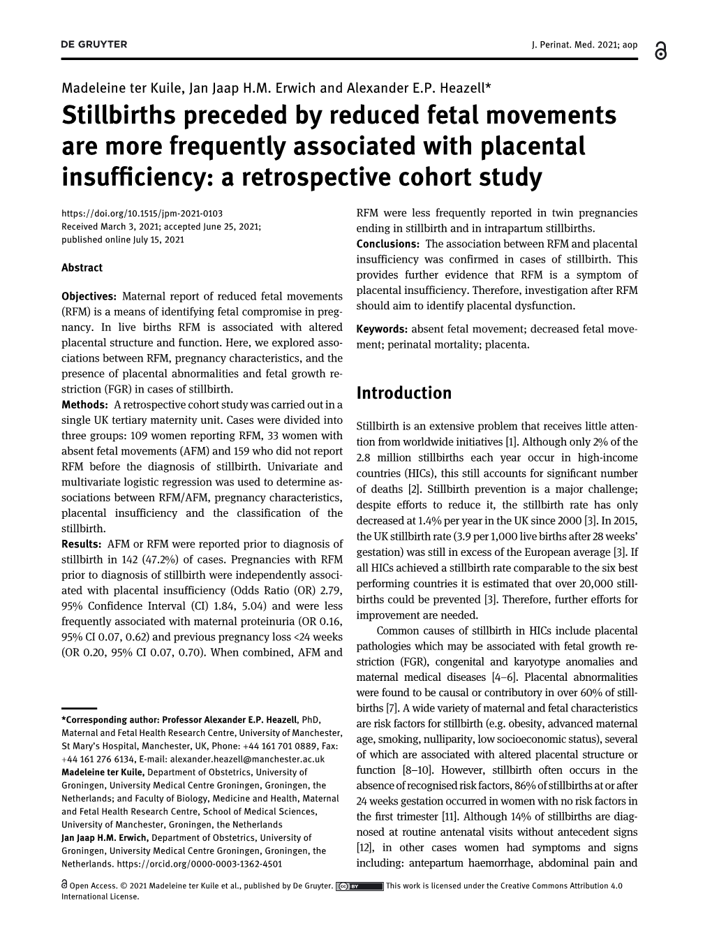 Stillbirths Preceded by Reduced Fetal Movements Are More Frequently Associated with Placental Insufficiency: a Retrospective Cohort Study