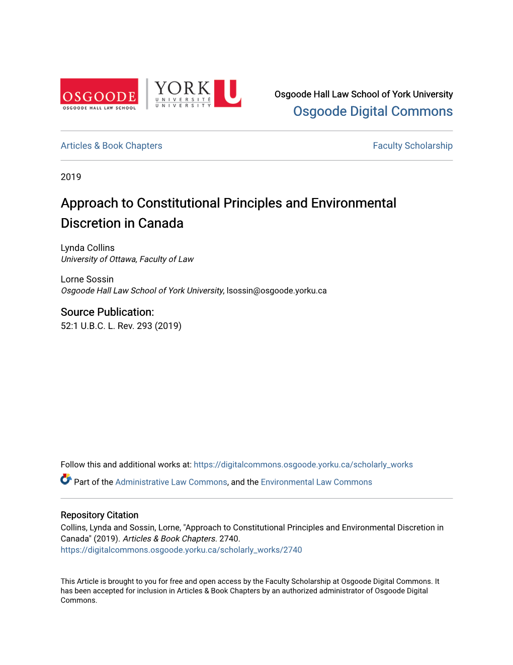 Approach to Constitutional Principles and Environmental Discretion in Canada