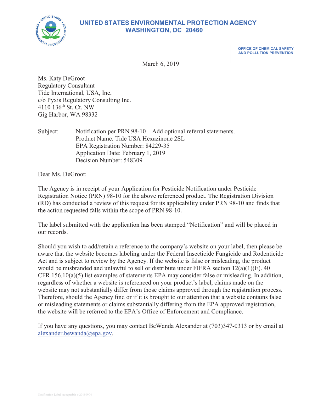 US EPA, Pesticide Product Label, TIDE USA HEXAZINONE 2SL,03/06