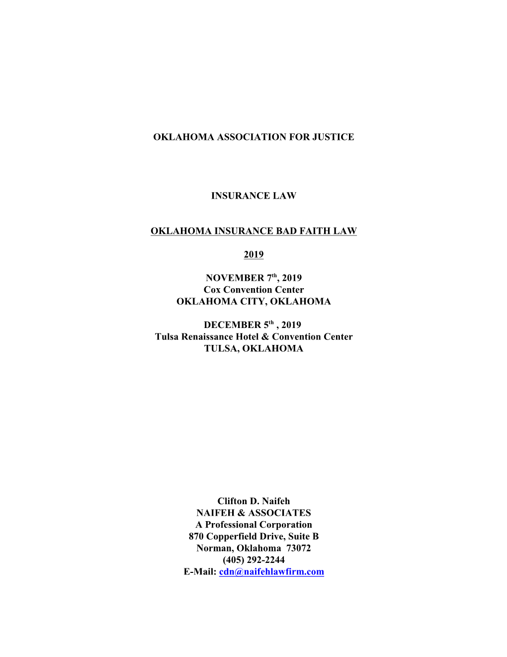 Oklahoma Association for Justice Insurance Law