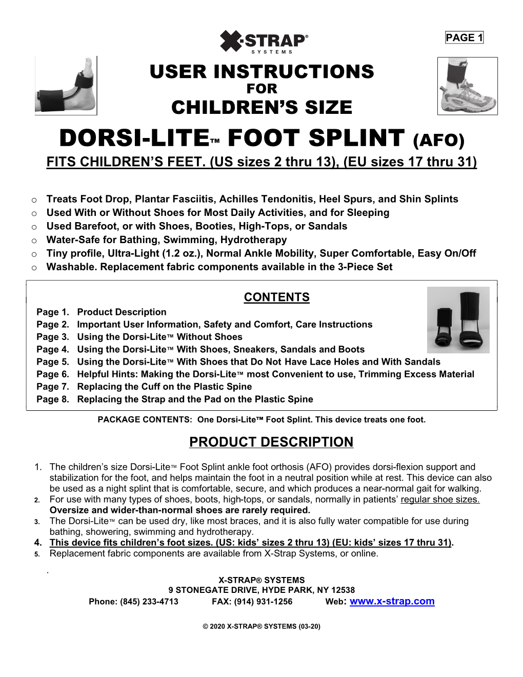 Dorsi-Lite™ Foot Splint (Afo) Fits Children’S Feet