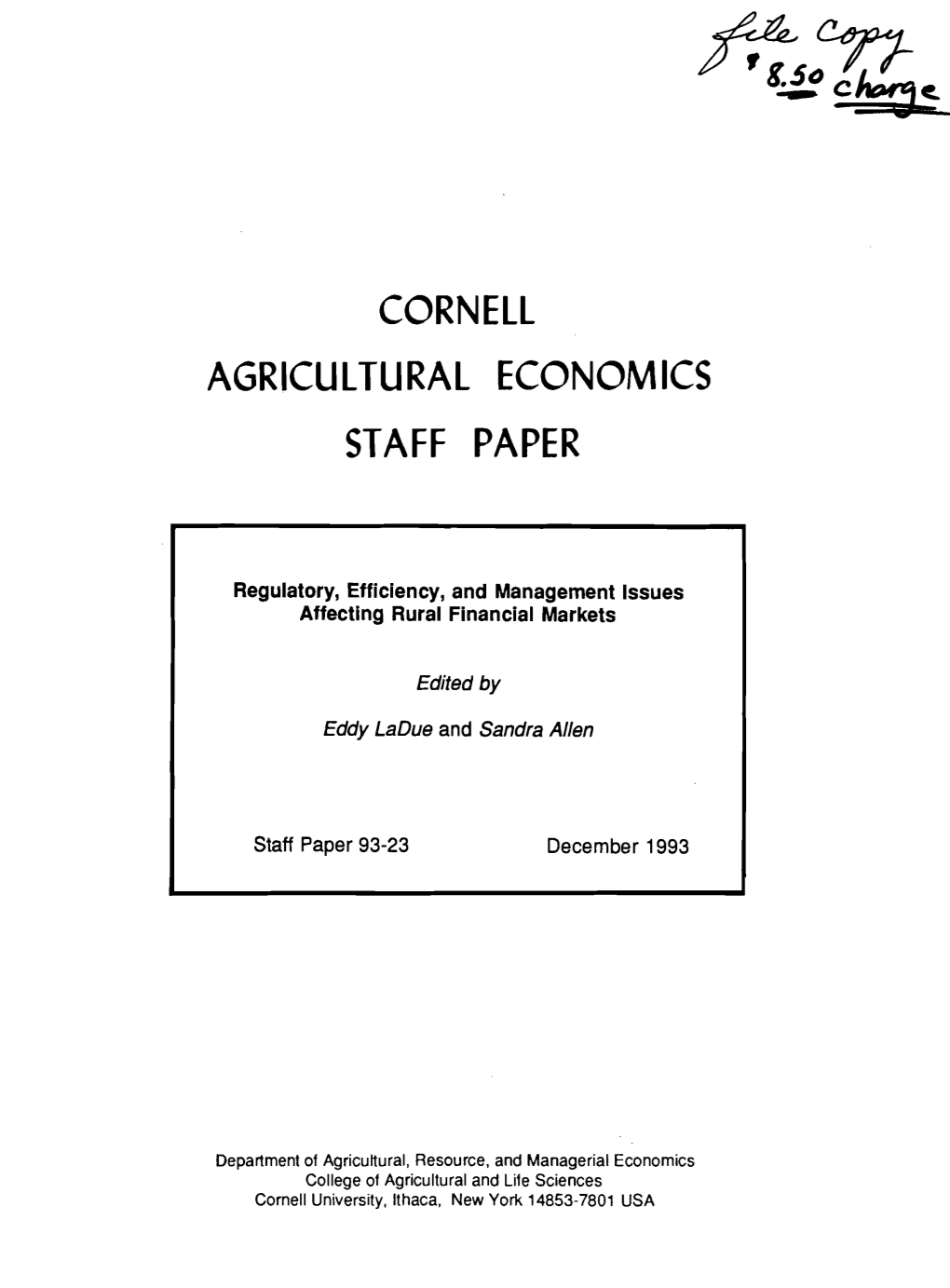 Cornell AGRICULTURAL ECONOMICS STAFF PAPER