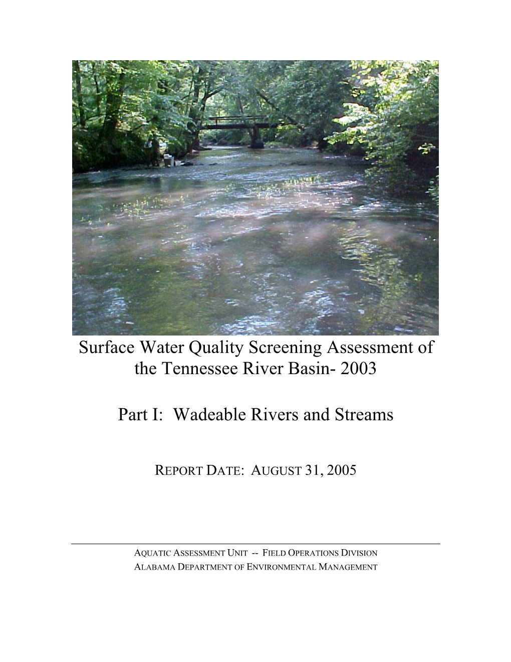 Surface Water Quality Screening Assessment of the Tennessee River Basin- 2003