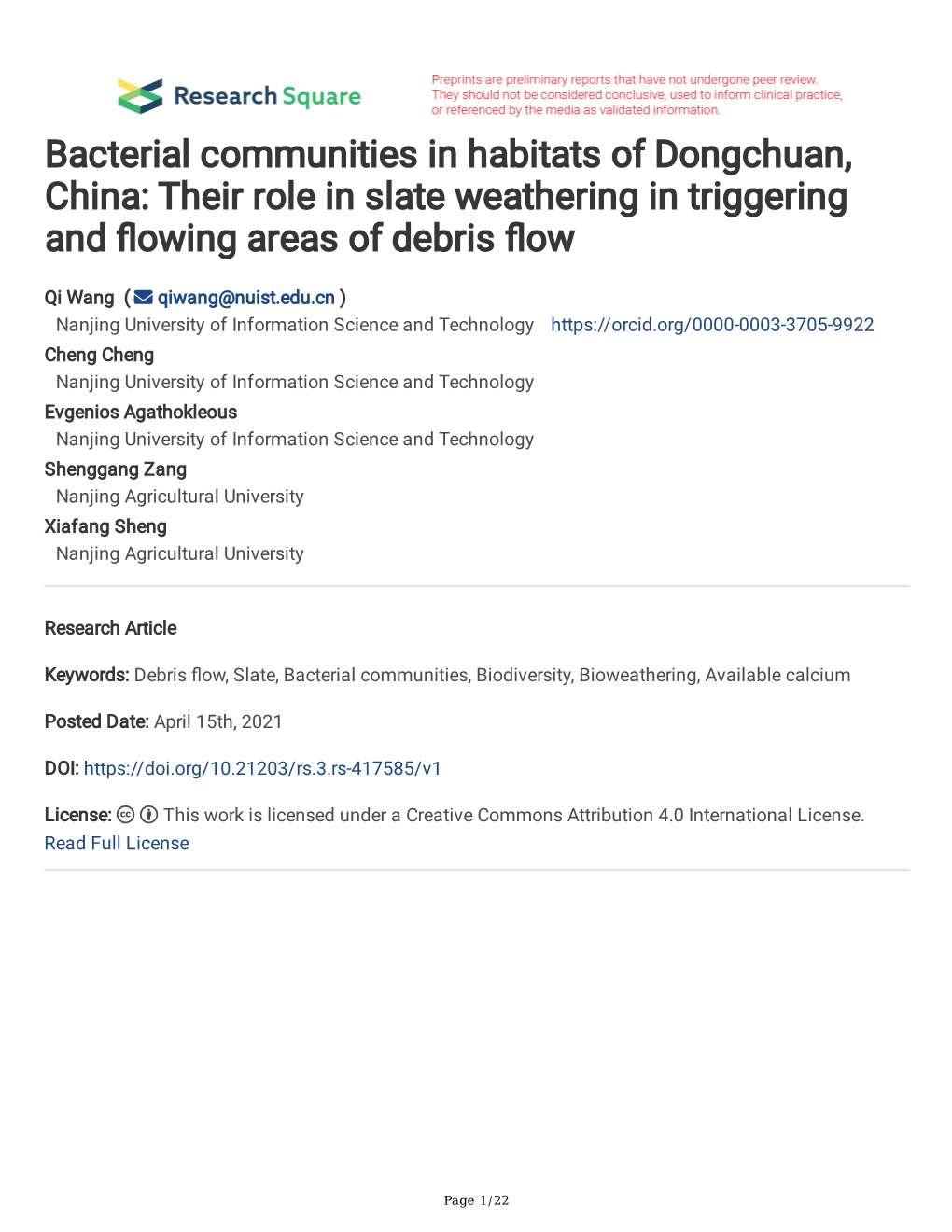 Bacterial Communities in Habitats of Dongchuan, China: Their Role in Slate Weathering in Triggering and Fowing Areas of Debris Fow