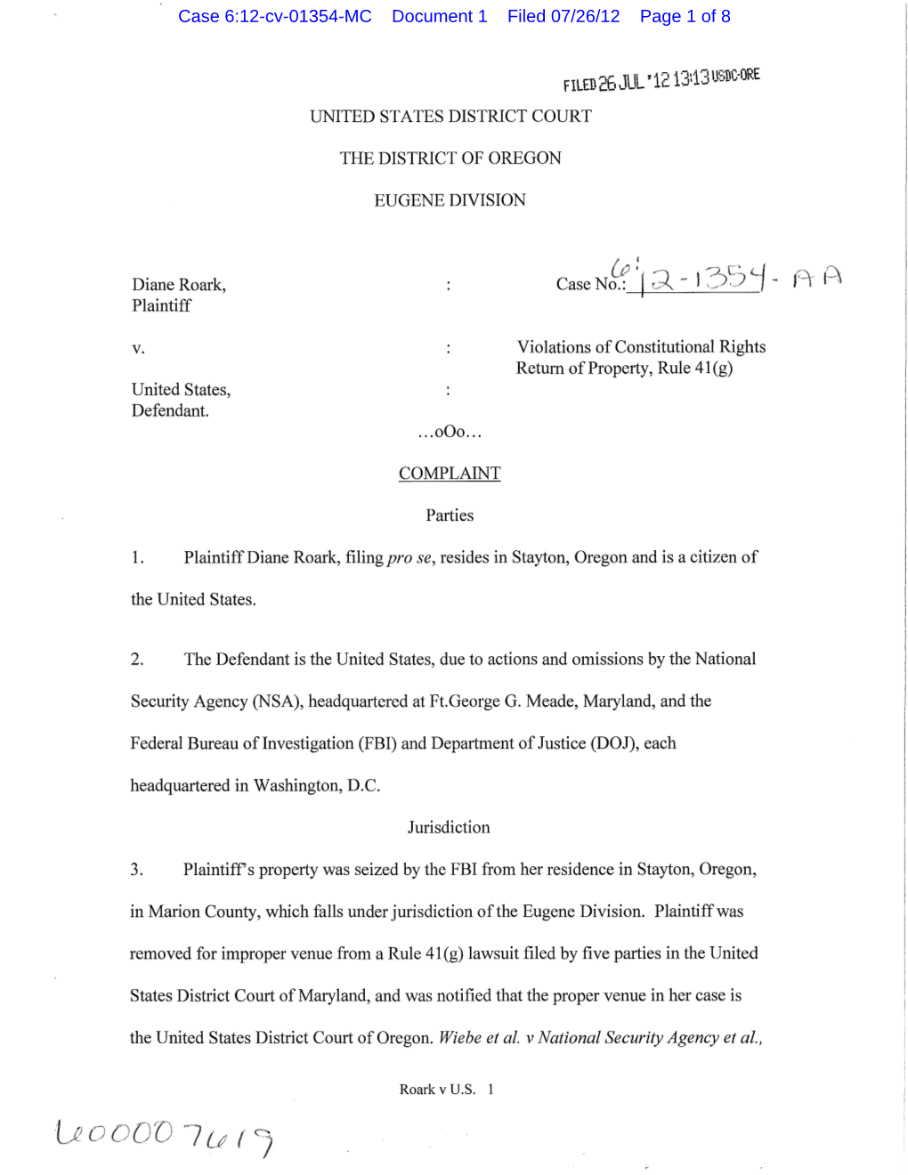 Case 6:12-Cv-01354-MC Document 1 Filed 07/26/12 Page 1 of 8