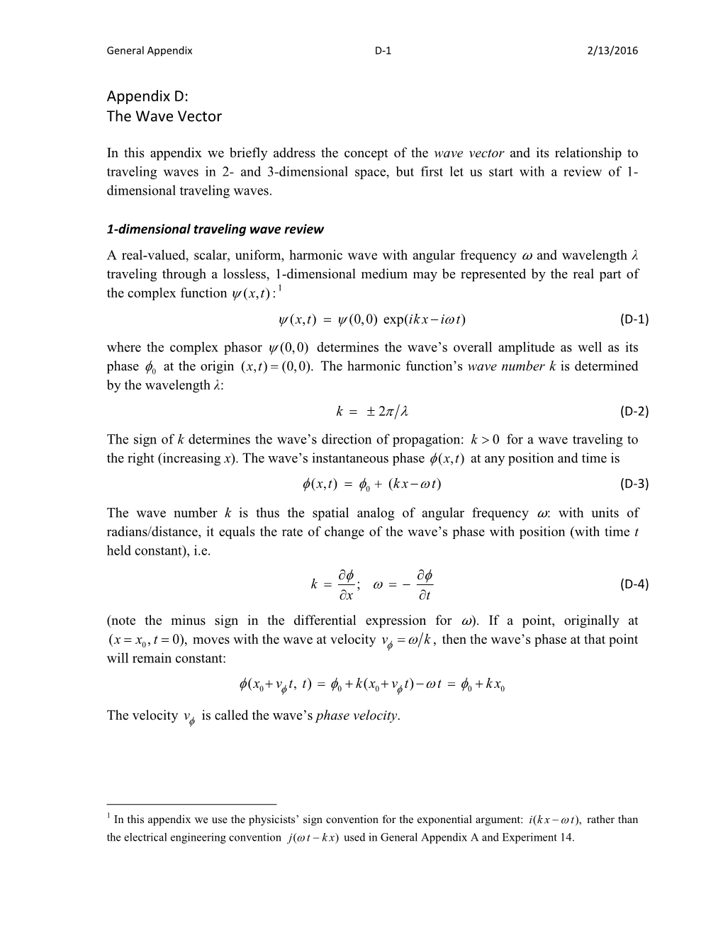 Appendix D: the Wave Vector