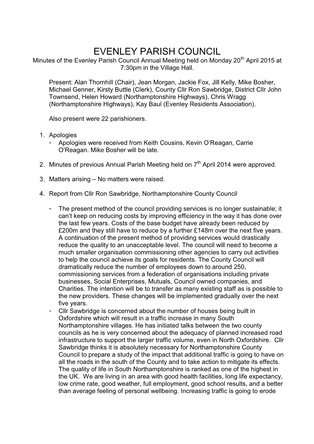 Annual Parish Meeting Minutes April 2015