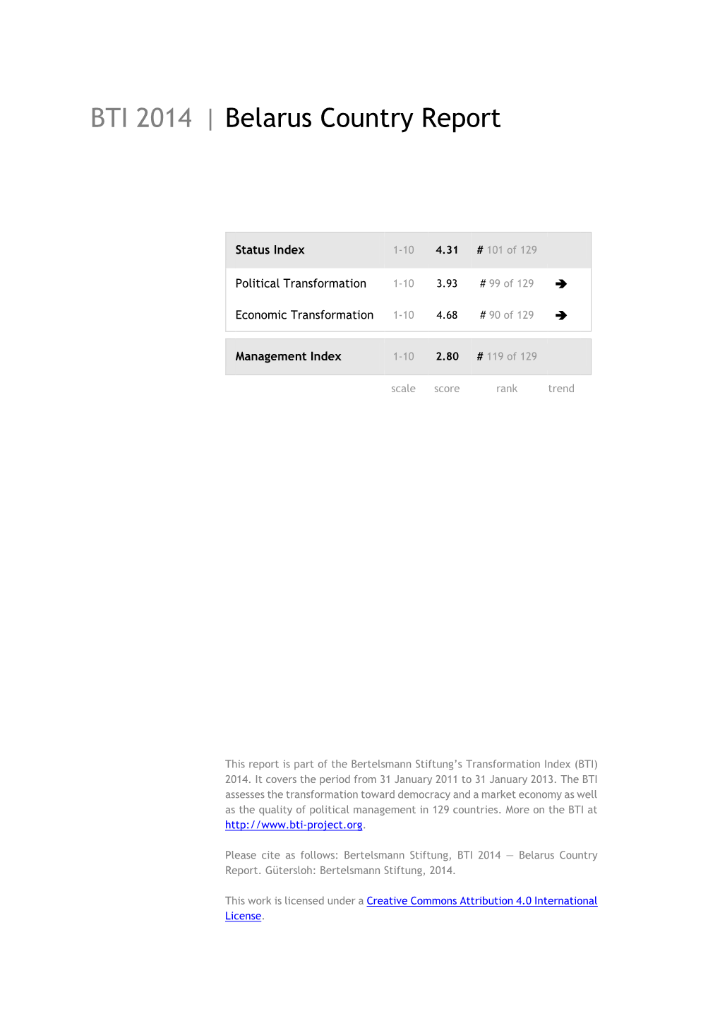 Belarus Country Report BTI 2014