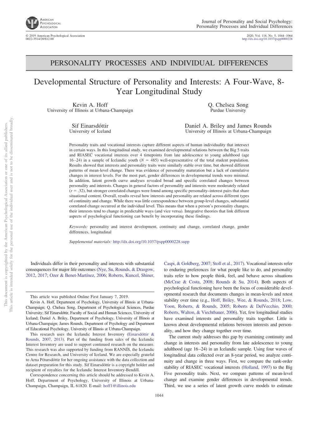 Developmental Structure of Personality and Interests: a Four-Wave, 8- Year Longitudinal Study