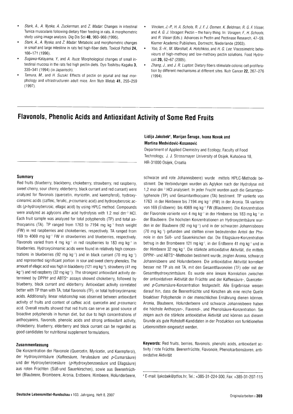 Flavonols, Phenolic Acids and Antioxidant Activity of Some Red