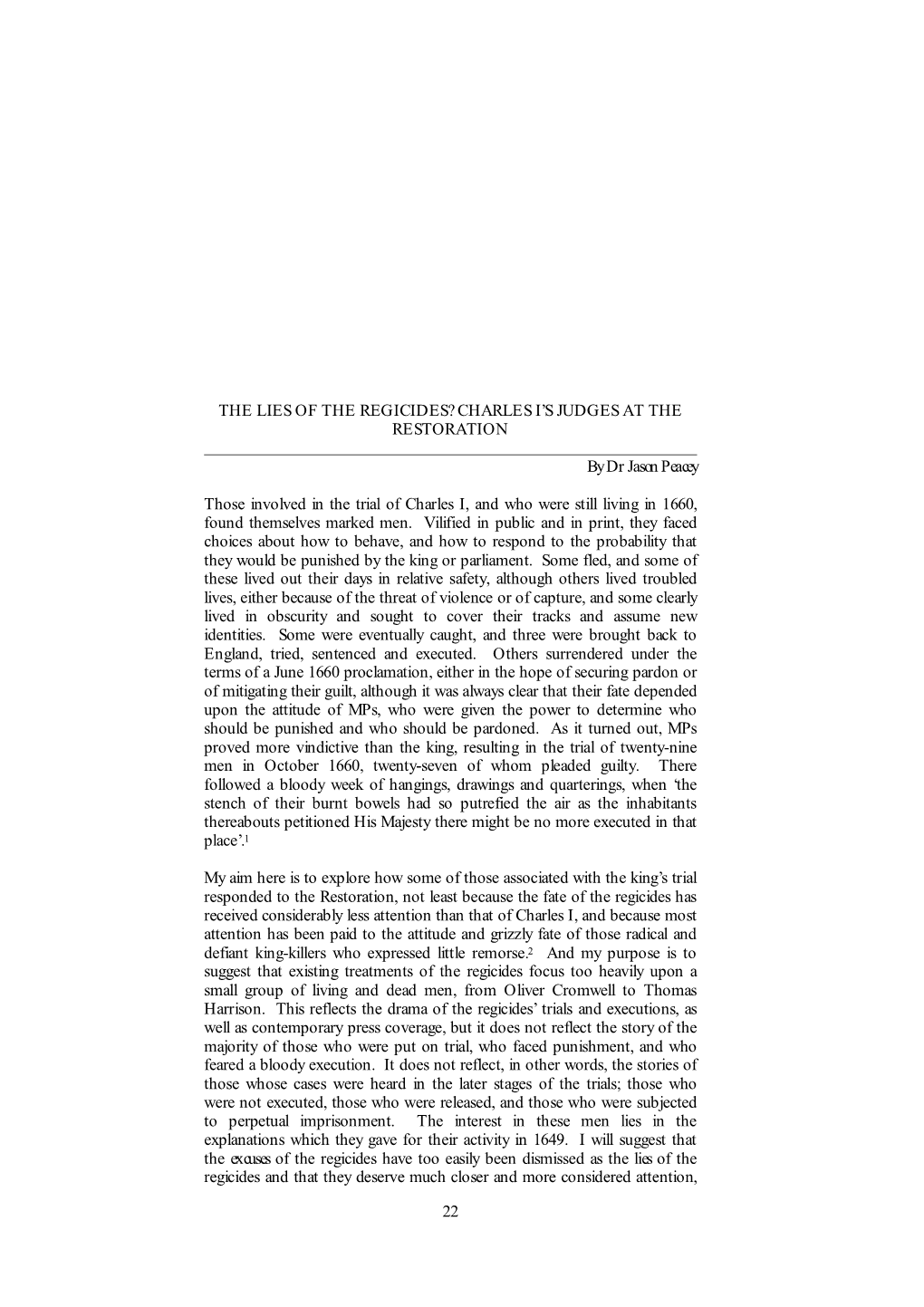 The Lies of the Regicides? Charles I's Judges at the Restoration