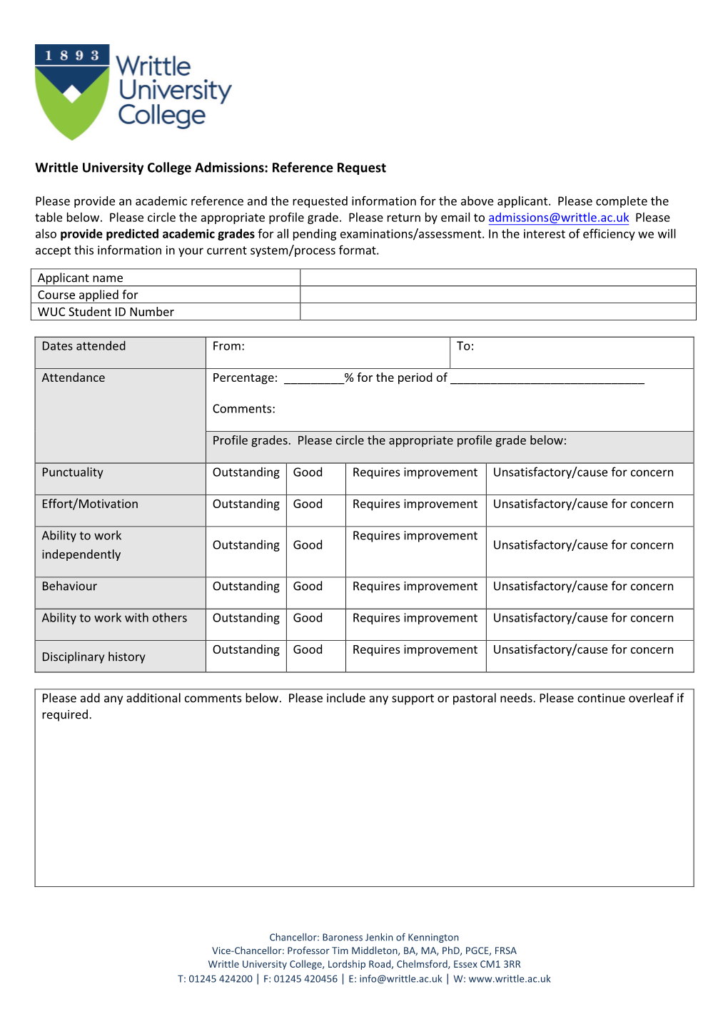 Admissions: Reference Request