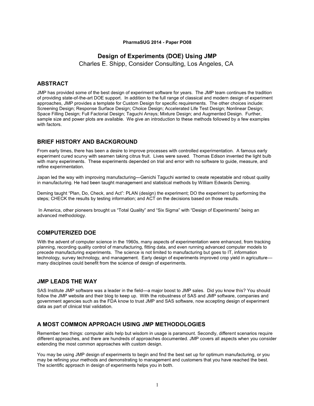 Design of Experiments (DOE) Using JMP Charles E